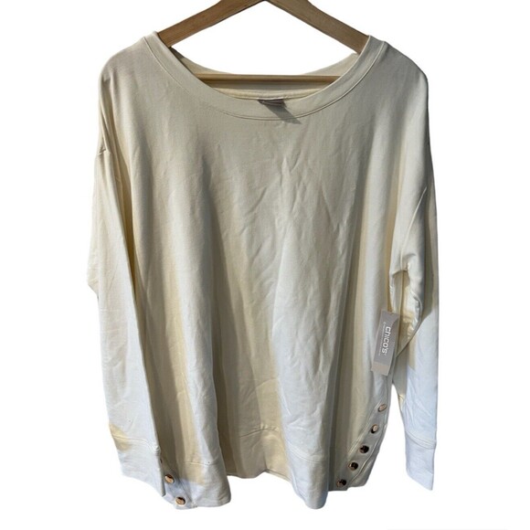 Chicos Zenergy Top Womens 2 Sz L Knit Button Hem Casual Coastal Sweatshirt New - Picture 1 of 8